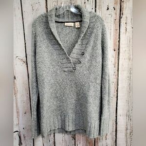 Women's Medium DKNY Jeans Gray Chunky Knit Tunic Length Cowl Neck‎ Sweater